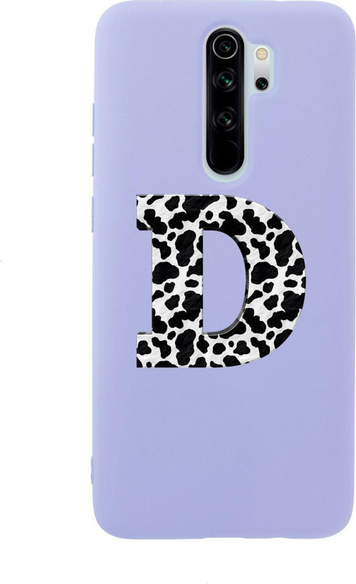Xiaomi Redmi Note 8 Pro D Harfi Desenli Premium Silikonlu Lansman Lila Telefon Kılıfı
