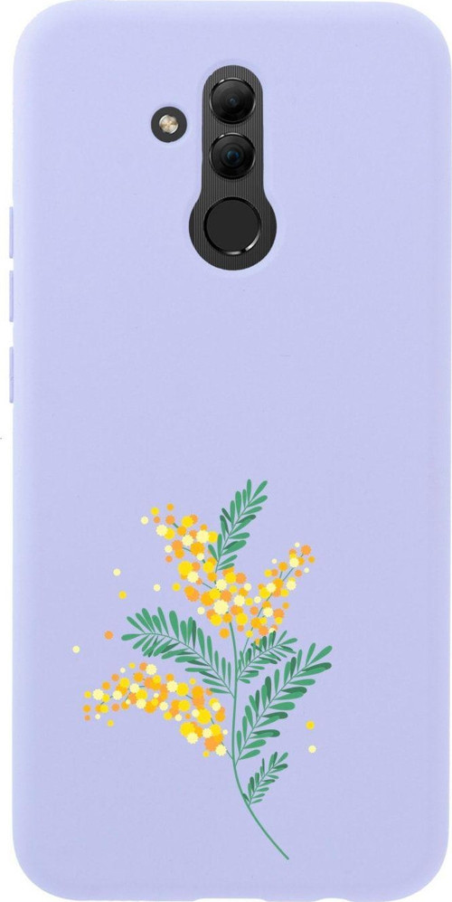Huawei Mate 20 Lite Sarı Çiçek Desenli Premium Silikonlu Lansman Lila Telefon Kılıfı