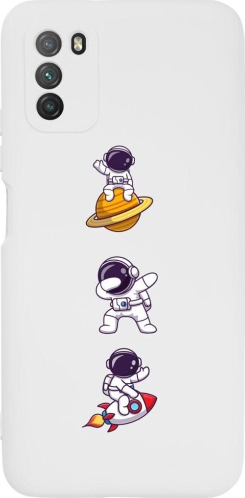 Poco M3 Pro Astronot Çılgın Premium Silikonlu Lansman Beyaz Telefon Kılıfı