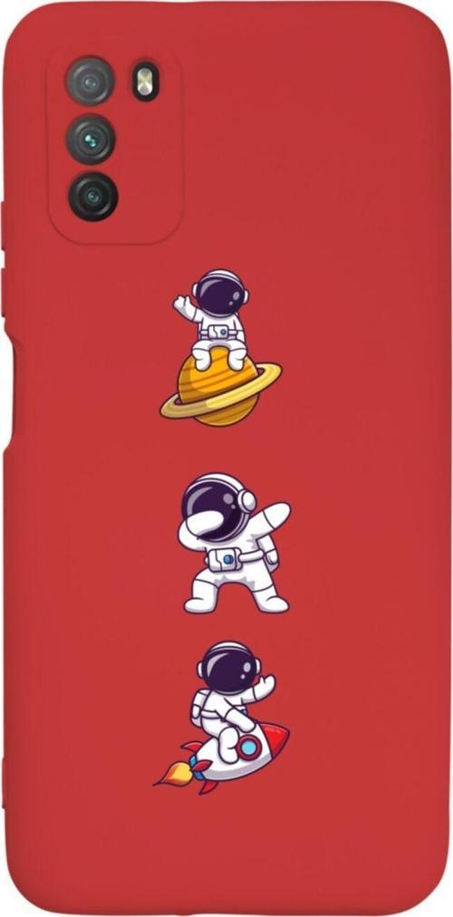 Poco M3 Pro Astronot Çılgın Premium Silikonlu Lansman Kırmızı Telefon Kılıfı