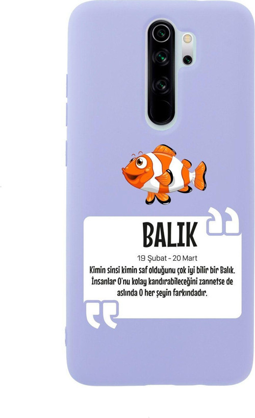 Xiaomi Redmi Note 8 Pro Balık Burcu Desenli Premium Silikonlu Lansman Lila Telefon Kılıfı