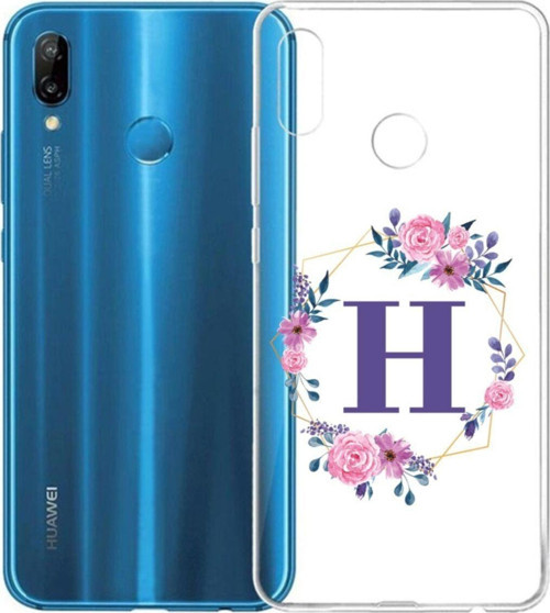 Mor Çiçekli H Harfli Şeffaf P20 Lite Telefon Kılıfı