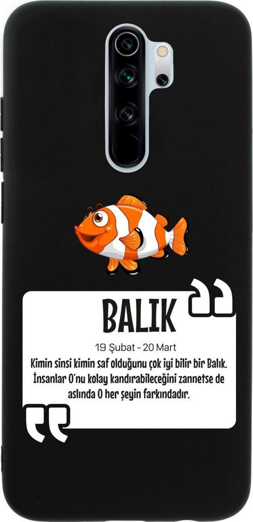 Xiaomi Redmi Note 8 Pro Balık Burcu Desenli Premium Silikonlu Lansman Siyah Telefon Kılıfı