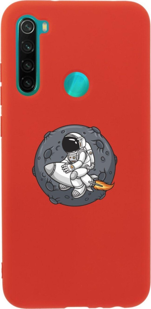 Xiaomi Redmi Note 8 Gezegen Astronot Premium Silikonlu Lansman Kırmızı Telefon Kılıfı