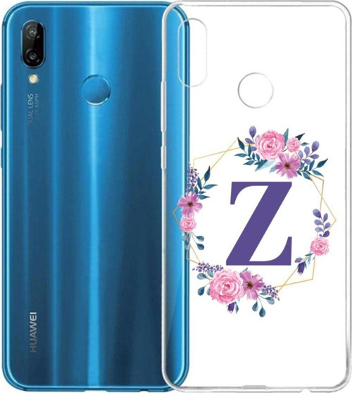 Mor Çiçekli Z Harfli Şeffaf P20 Lite Telefon Kılıfı