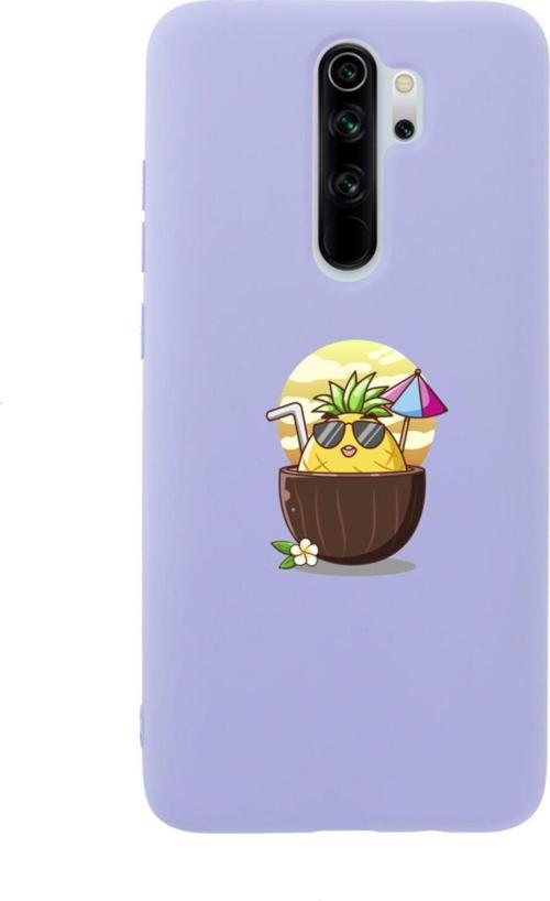 Xiaomi Redmi Note 8 Pro Güneşlenen Ananas Premium Silikonlu Lansman Lila Telefon Kılıfı