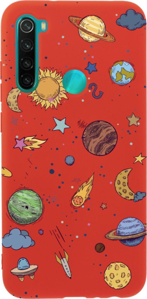 Xiaomi Redmi Note 8 Gezegenler Premium Silikonlu Lansman Kırmızı Telefon Kılıfı