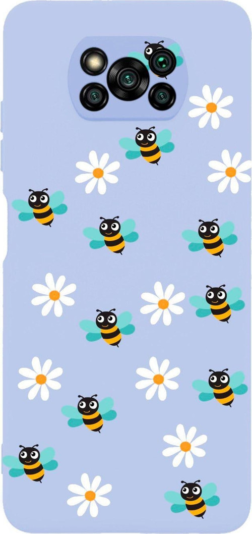 Poco X3 Bee Etiket Desenli Premium Silikonlu Lansman Lila Telefon Kılıfı