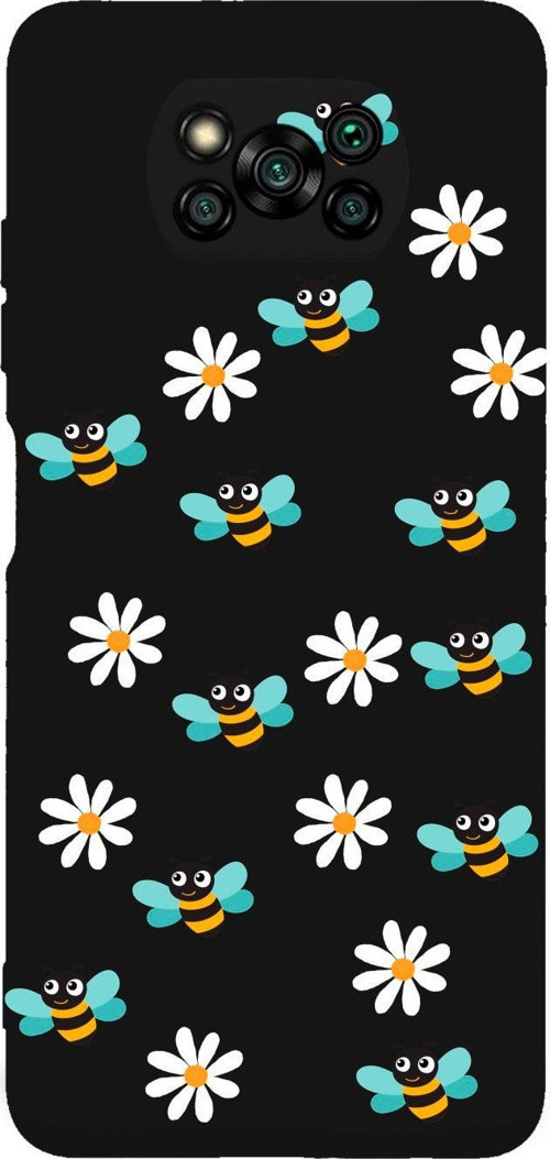 Poco X3 Bee Etiket Desenli Premium Silikonlu Lansman Siyah Telefon Kılıfı