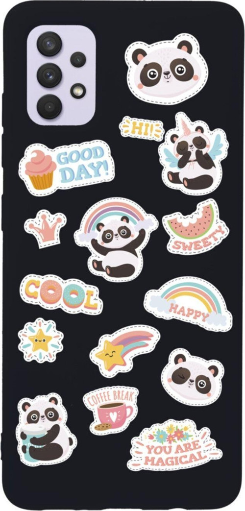 Samsung A32 Sticker Panda Tasarımlı Premium Silikonlu Lansman Siyah Telefon Kılıfı