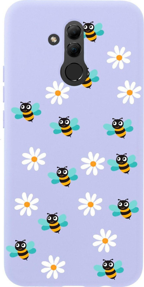 Huawei Mate 20 Lite Bee Etiket Desenli Premium Silikonlu Lansman Lila Telefon Kılıfı