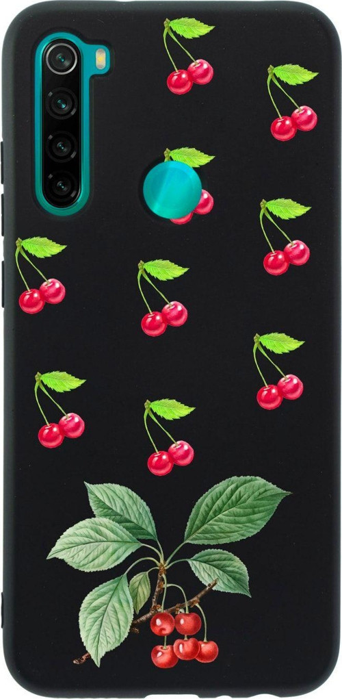 Xiaomi Redmi Note 8 Kiraz Desenli Premium Silikonlu Lansman Siyah Telefon Kılıfı