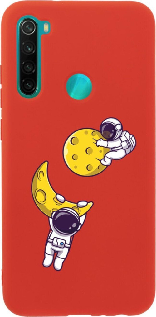 Xiaomi Redmi Note 8 Astronot Ay Ve Yıldız Premium Silikonlu Lansman Kırmızı Telefon Kılıfı