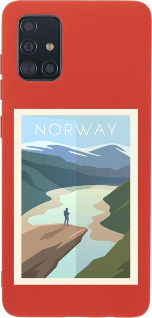 Samsung A51 Norway Premium Silikonlu Lansman Kırmızı Telefon Kılıfı