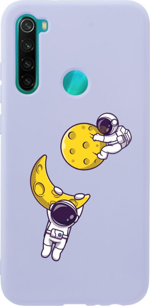 Xiaomi Redmi Note 8 Astronot Ay Ve Yıldız Premium Silikonlu Lansman Lila Telefon Kılıfı
