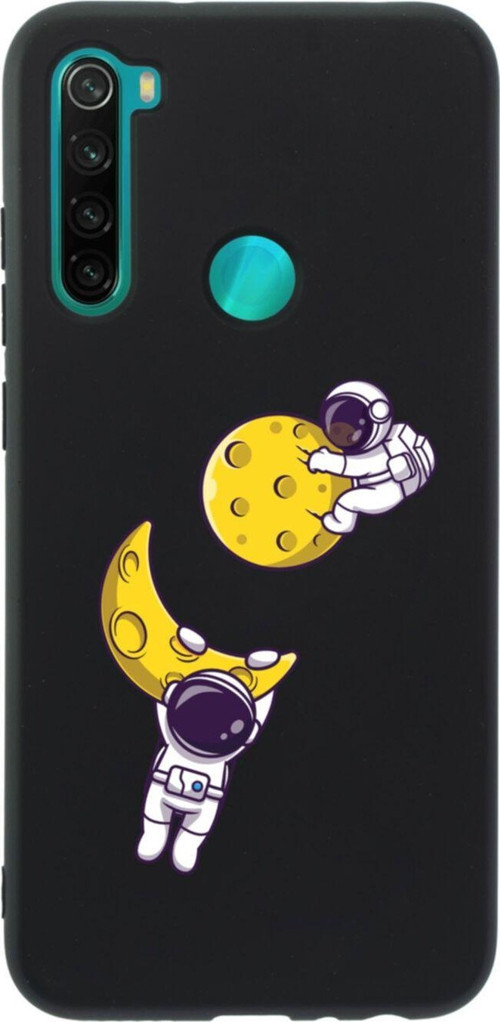 Xiaomi Redmi Note 8 Astronot Ay Ve Yıldız Premium Silikonlu Lansman Siyah Telefon Kılıfı