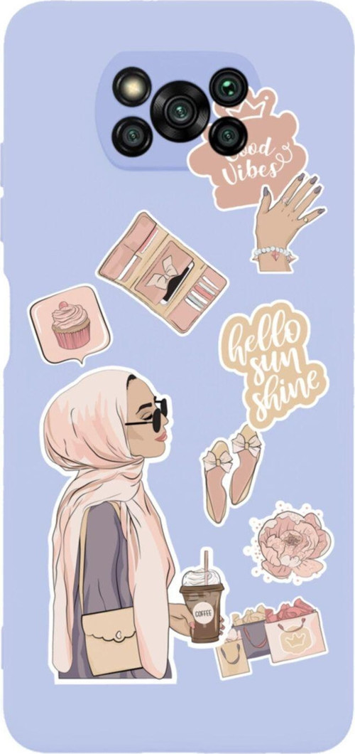 Poco X3 Pro Hijab Sticker Tasarımlı Premium Silikonlu Lansman Lila Telefon Kılıfı