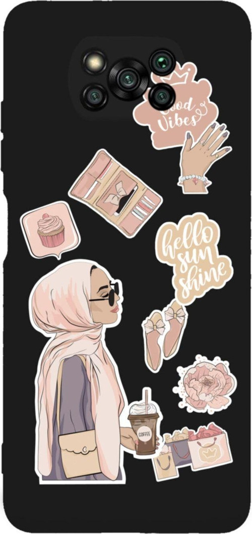 Poco X3 Pro Hijab Sticker Tasarımlı Premium Silikonlu Lansman Siyah Telefon Kılıfı