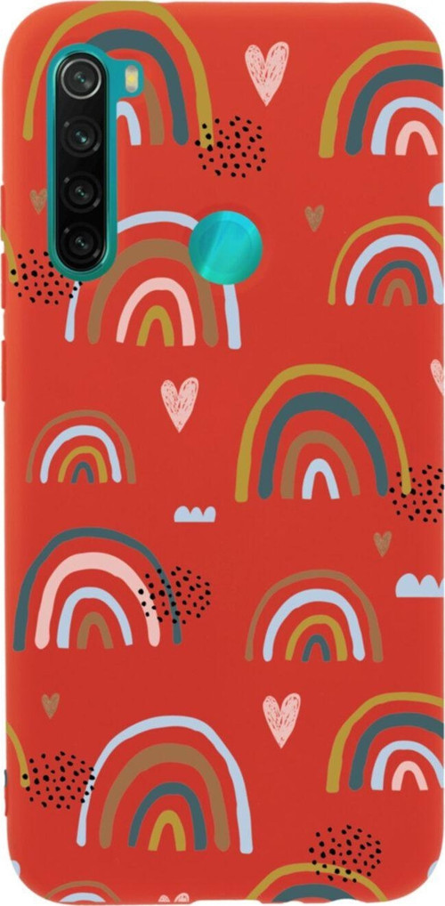 Xiaomi Redmi Note 8 Gökkuşağı Ful Premium Silikonlu Lansman Kırmızı Telefon Kılıfı