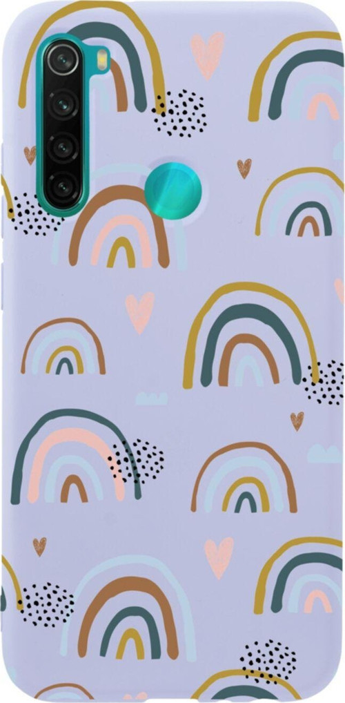 Xiaomi Redmi Note 8 Gökkuşağı Ful Premium Silikonlu Lansman Lila Telefon Kılıfı
