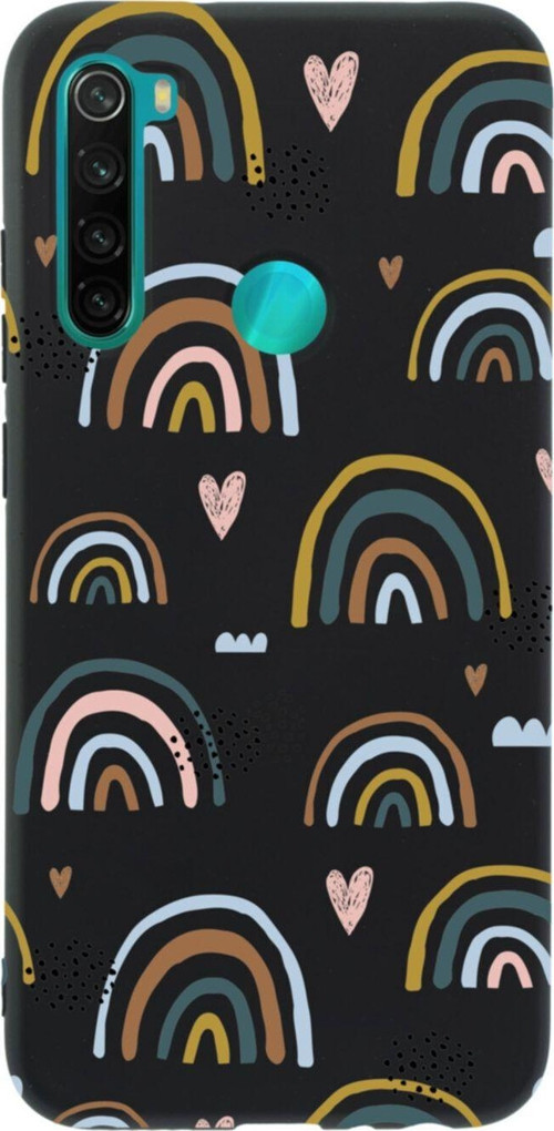 Xiaomi Redmi Note 8 Gökkuşağı Ful Premium Silikonlu Lansman Siyah Telefon Kılıfı