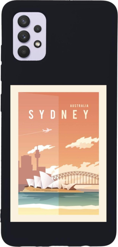 Samsung A32 Sydney Australia Tasarımlı Premium Silikonlu Lansman Siyah Telefon Kılıfı