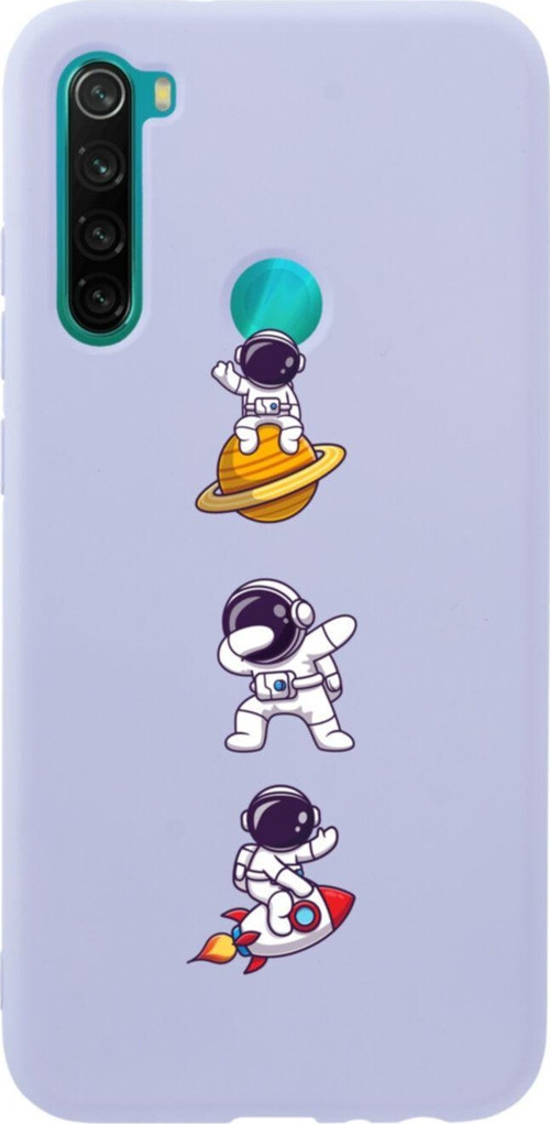 Xiaomi Redmi Note 8 Astronot Çılgın Premium Silikonlu Lansman Lila Telefon Kılıfı