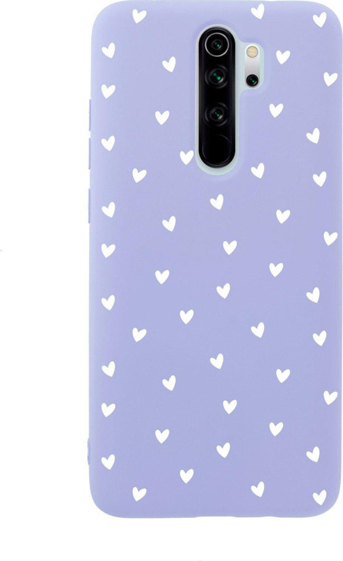 Xiaomi Redmi Note 8 Pro Minik Kalpler Beyaz Desenli Premium Silikonlu Lansman Lila Telefon Kılıfı