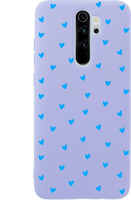 Xiaomi Redmi Note 8 Pro Minik Kalpler Mavi Desenli Premium Silikonlu Lansman Lila Telefon Kılıfı