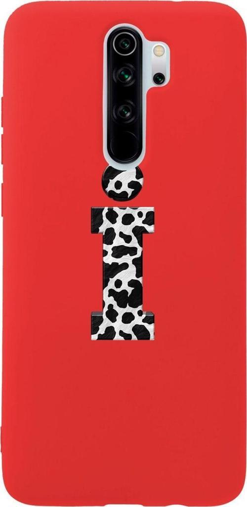 Xiaomi Redmi Note 8 Pro I Harfi Desenli Premium Silikonlu Lansman Kırmızı Telefon Kılıfı