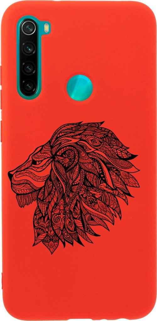 Xiaomi Redmi Note 8 Çizim Aslan Desenli Premium Silikonlu Lansman Kırmızı Telefon Kılıfı