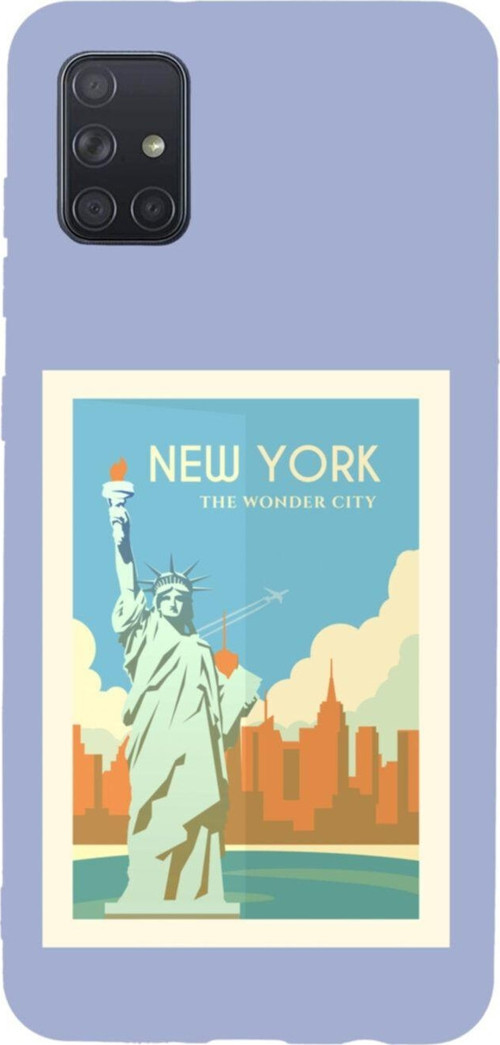 Samsung A71 Newyork Wonder City Premium Silikonlu Lansman Lila Telefon Kılıfı