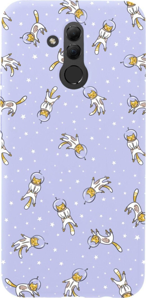 Huawei Mate 20 Lite Astronot Kediler Premium Silikonlu Lansman Lila Telefon Kılıfı