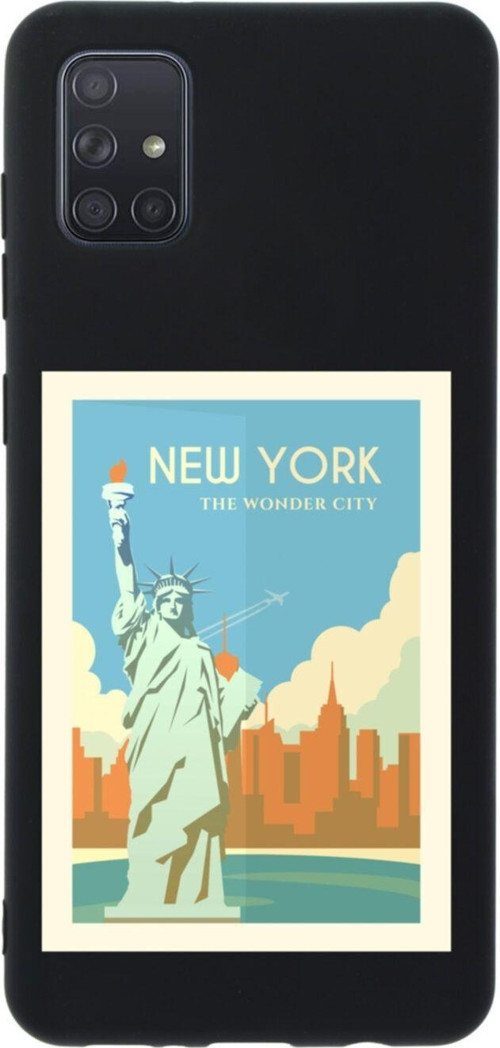 Samsung A71 Newyork Wonder City Premium Silikonlu Lansman Siyah Telefon Kılıfı