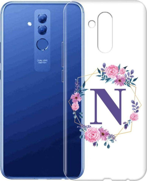 Mor Çiçekli N Harfli Şeffaf Mate 20 Lite Telefon Kılıfı