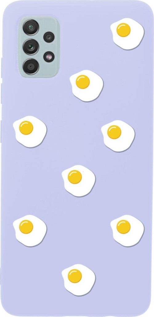 Samsung A52 Egg Stickers Tasarımlı Premium Silikonlu Lansman Lila Telefon Kılıfı
