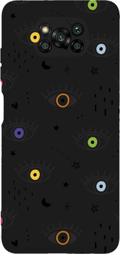 Poco X3 Renkli Gözler Premium Silikonlu Lansman Siyah Telefon Kılıfı