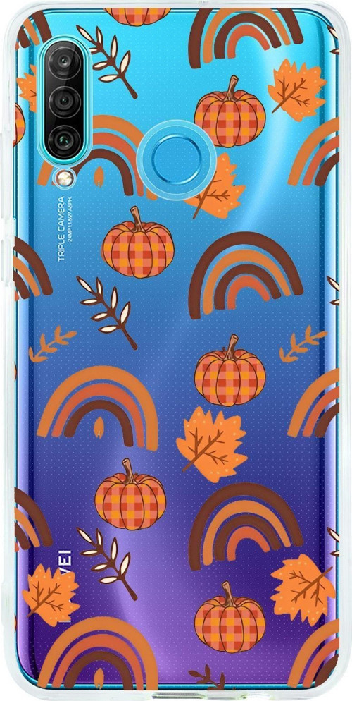 Huawei P30 Lite Uyumlu Sonbahar Desenli Premium Şeffaf Silikon Kılıf