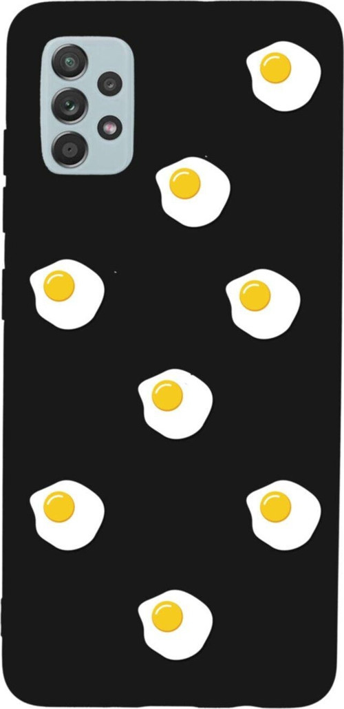 Samsung A52 Egg Stickers Tasarımlı Premium Silikonlu Lansman Siyah Telefon Kılıfı