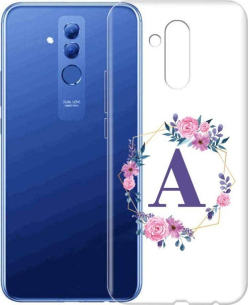 Mor Çiçekli A Harfli Şeffaf Mate 20 Lite Telefon Kılıfı