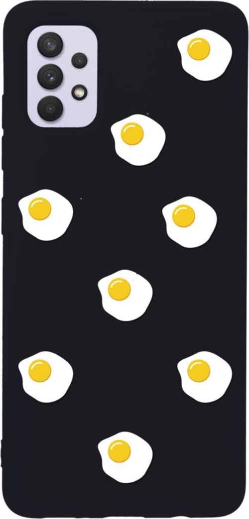 Samsung A32 Egg Stickers Tasarımlı Premium Silikonlu Lansman Siyah Telefon Kılıfı