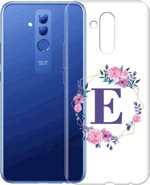 Mor Çiçekli E Harfli Şeffaf Mate 20 Lite Telefon Kılıfı