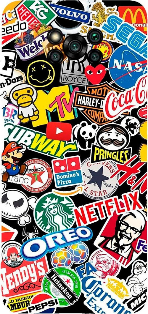 Poco X3 Pro Sticker Mix Desenli Premium Silikonlu Lansman Lila Telefon Kılıfı