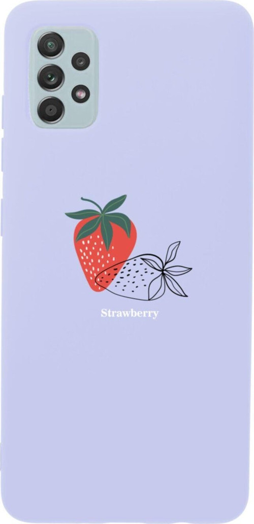 Samsung A52 Strawberry Tasarımlı Premium Silikonlu Lansman Lila Telefon Kılıfı