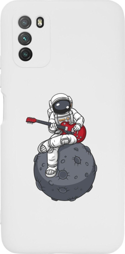 Poco M3 Pro Gitarcı Astronot Premium Silikonlu Lansman Beyaz Telefon Kılıfı