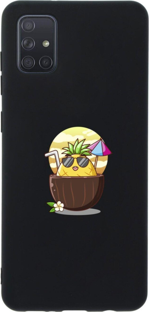 Samsung A71 Güneşlenen Ananas Premium Silikonlu Lansman Siyah Telefon Kılıfı