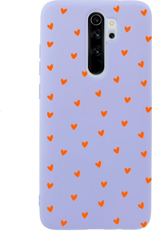 Xiaomi Redmi Note 8 Pro Minik Kalpler Turuncu Desenli Premium Silikonlu Lansman Lila Telefon Kılıfı