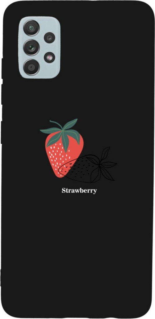 Samsung A52 Strawberry Tasarımlı Premium Silikonlu Lansman Siyah Telefon Kılıfı