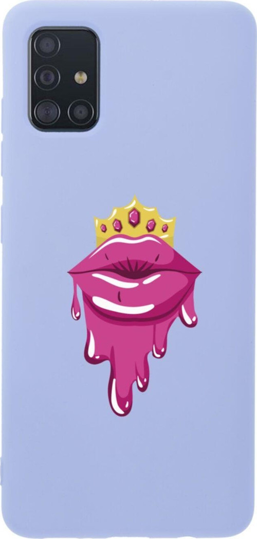 Samsung A51 Princess Lip Premium Silikonlu Lansman Lila Telefon Kılıfı