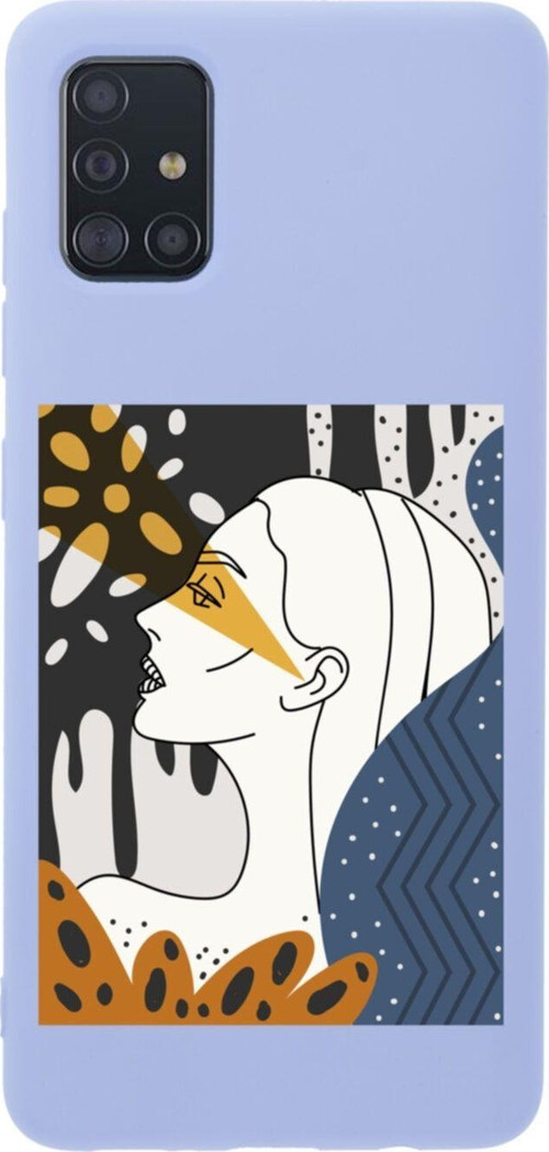 Samsung A51 Face Art Poster Premium Silikonlu Lansman Lila Telefon Kılıfı